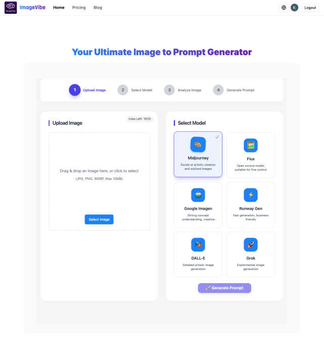 ImageVibe application interface and features