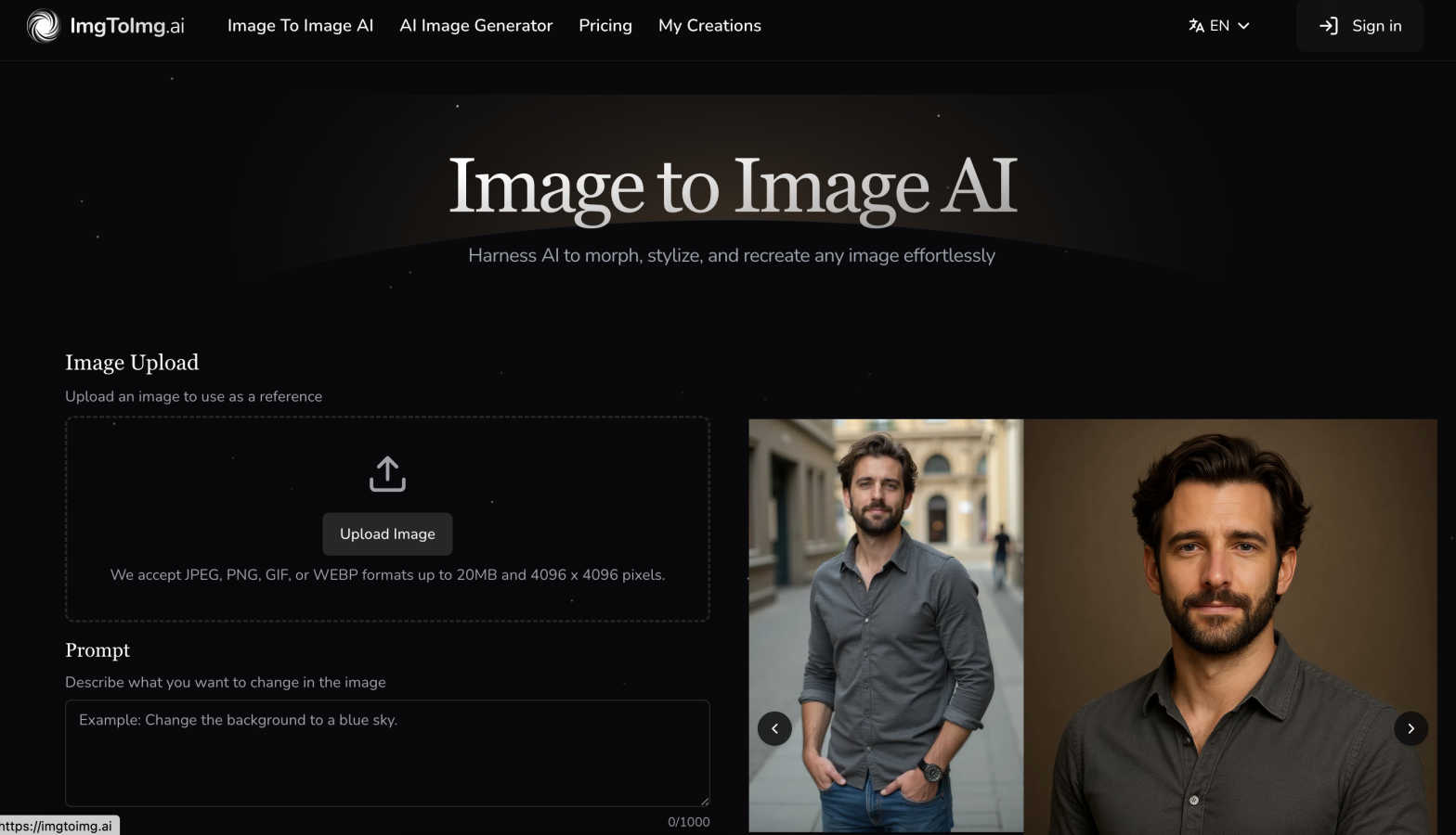 Image to Image AI application interface and features