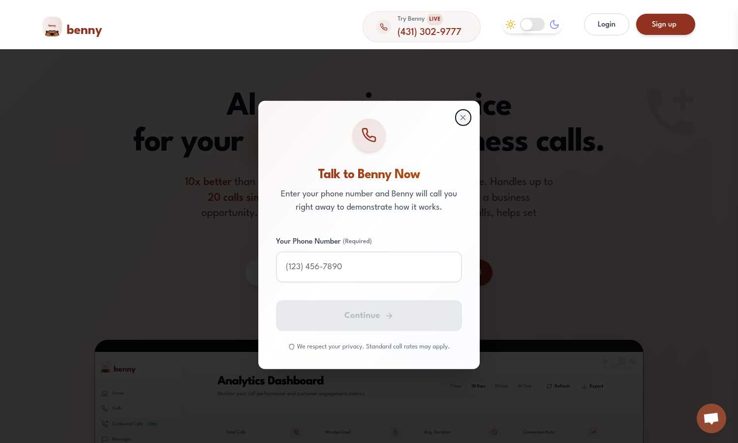 Ask Benny application interface and features