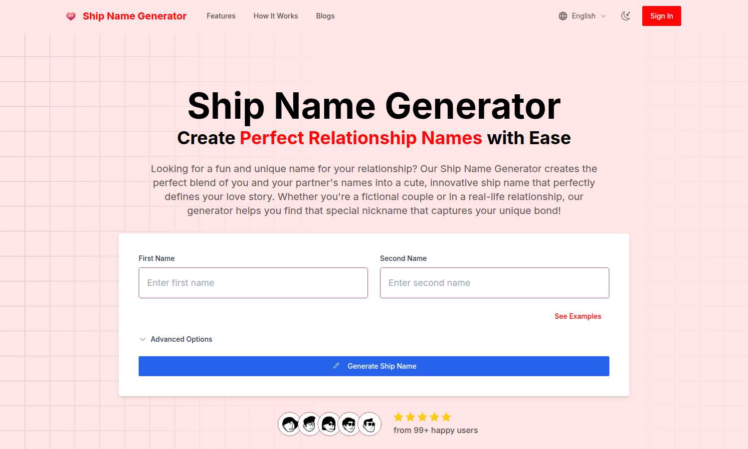 Ship Name Generator application interface and features