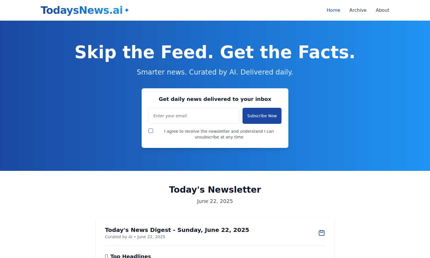 TodaysNews.ai application interface and features