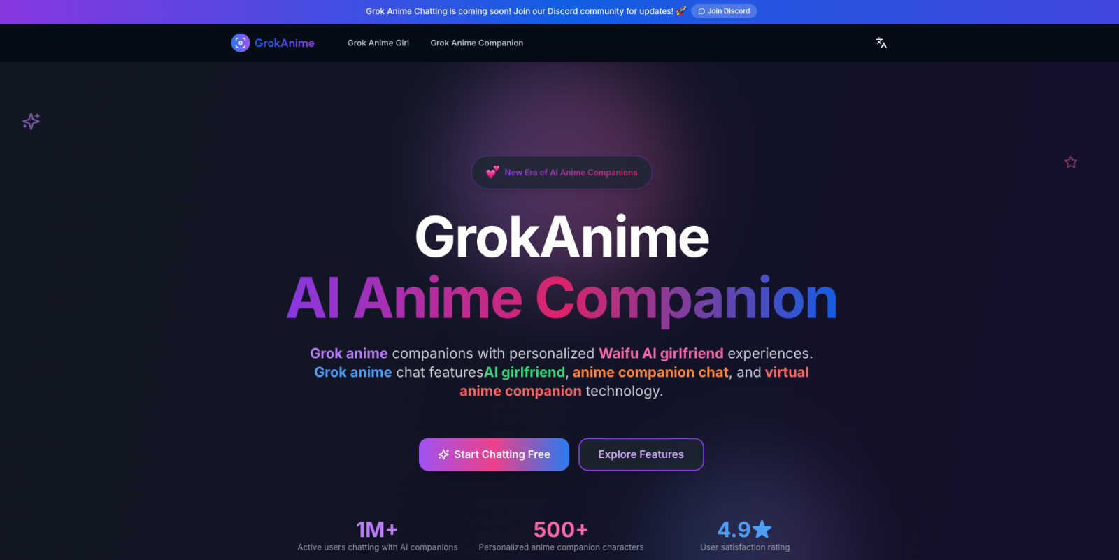 Grok Anime application interface and features