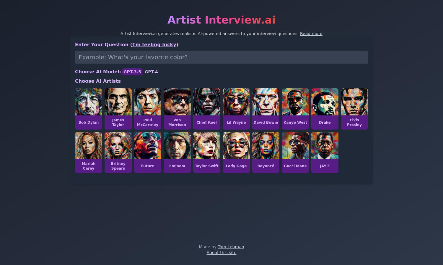 Artist Interview.ai Website