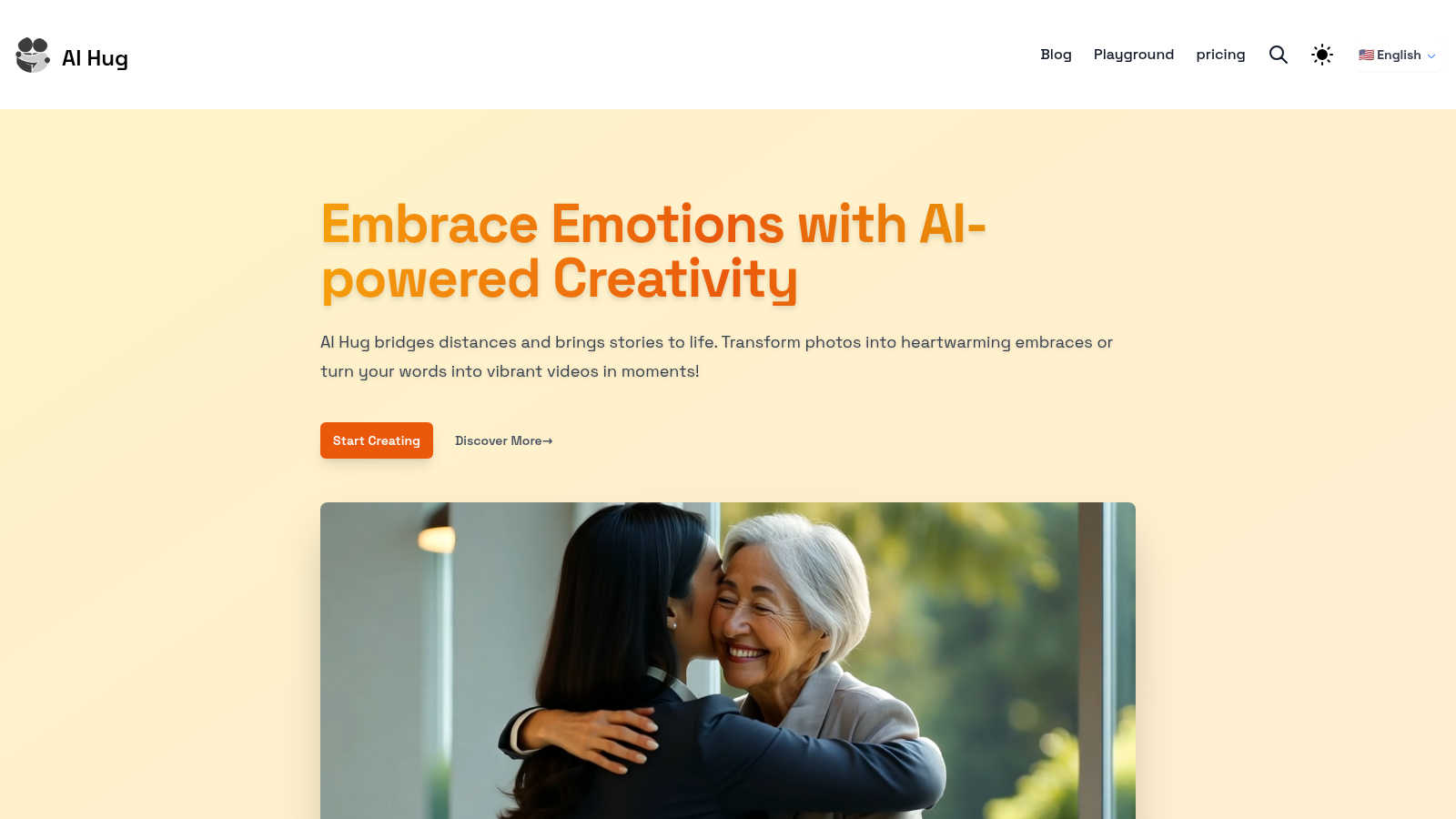AI Hug application interface and features