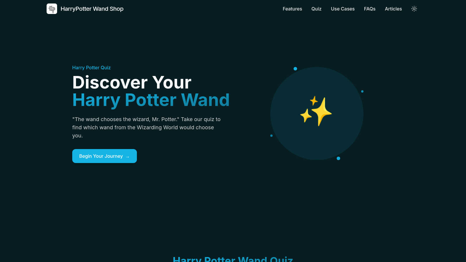 Harry Potter Wand Quiz application interface and features