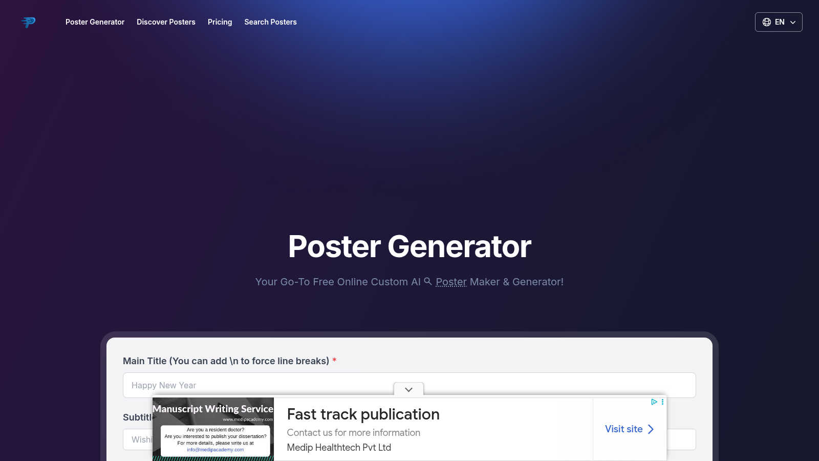 Poster Generator application interface and features