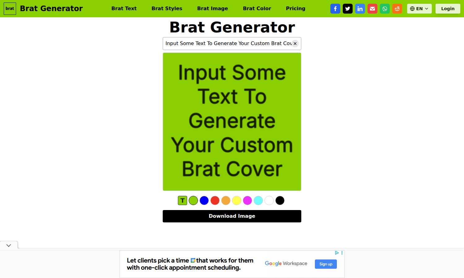 Brat Generator application interface and features