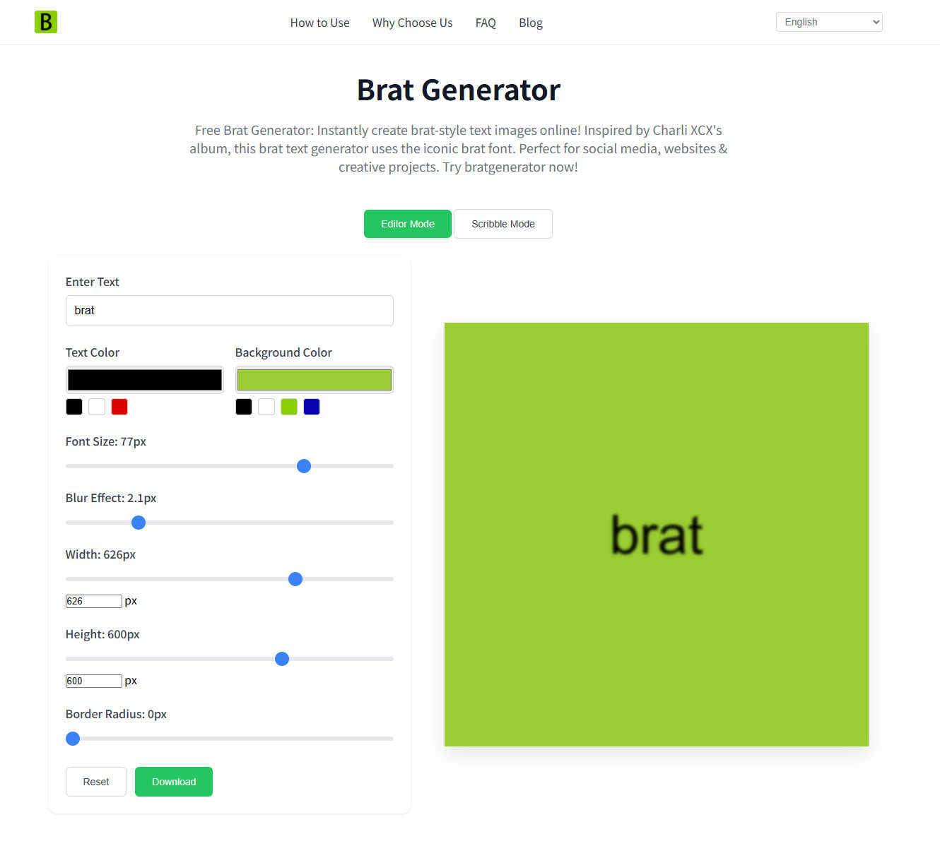 Brat Generator application interface and features
