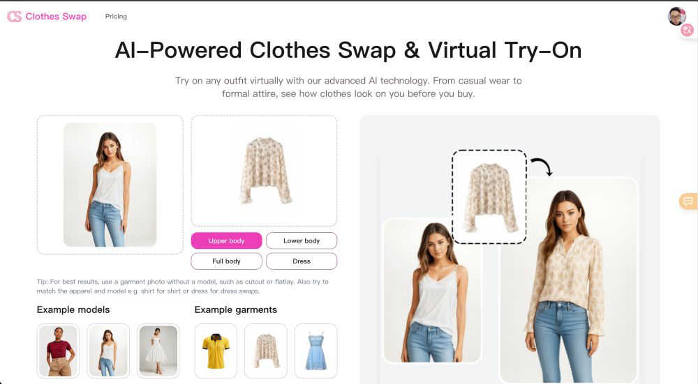 clothes swap ai application interface and features