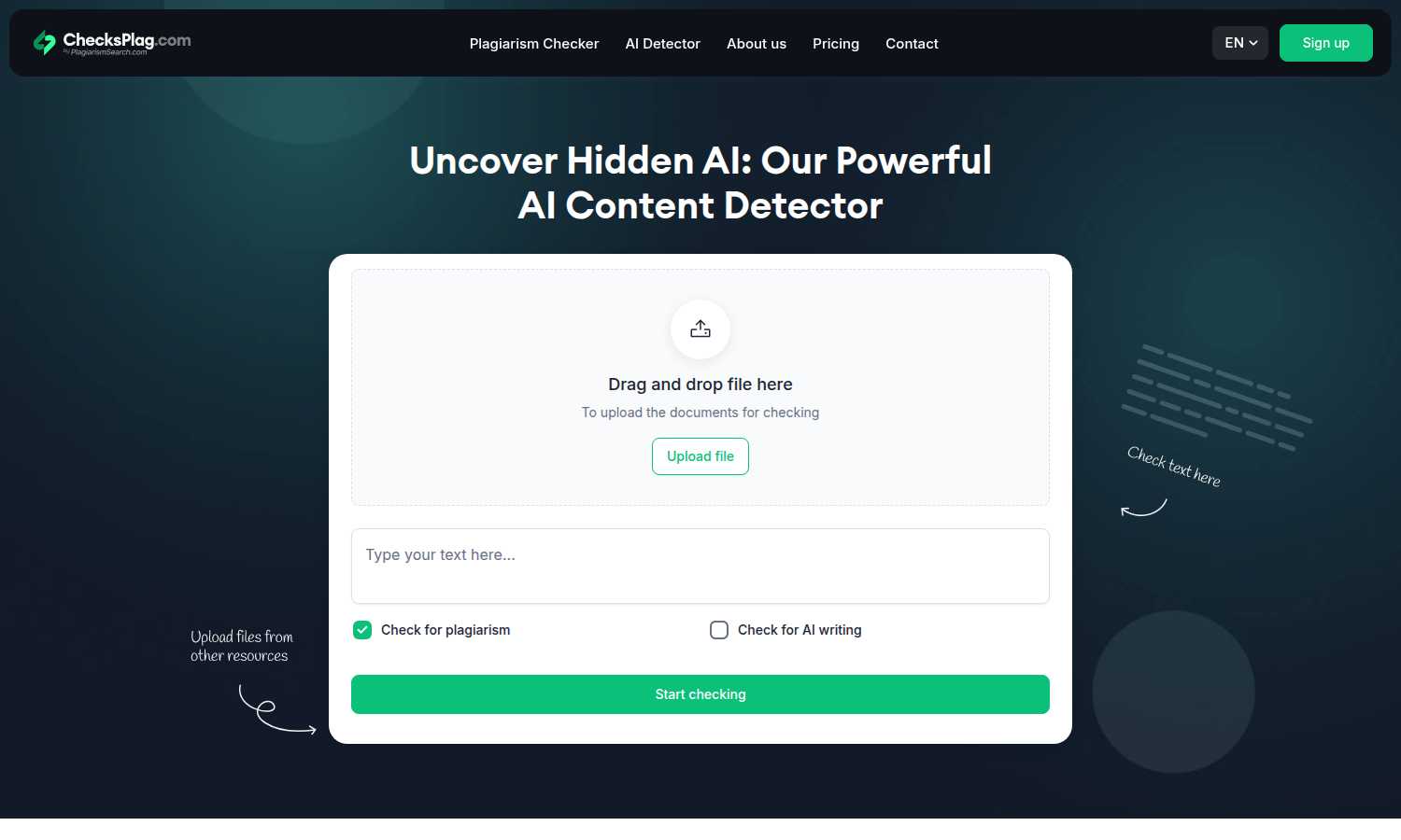 ChecksPlag application interface and features
