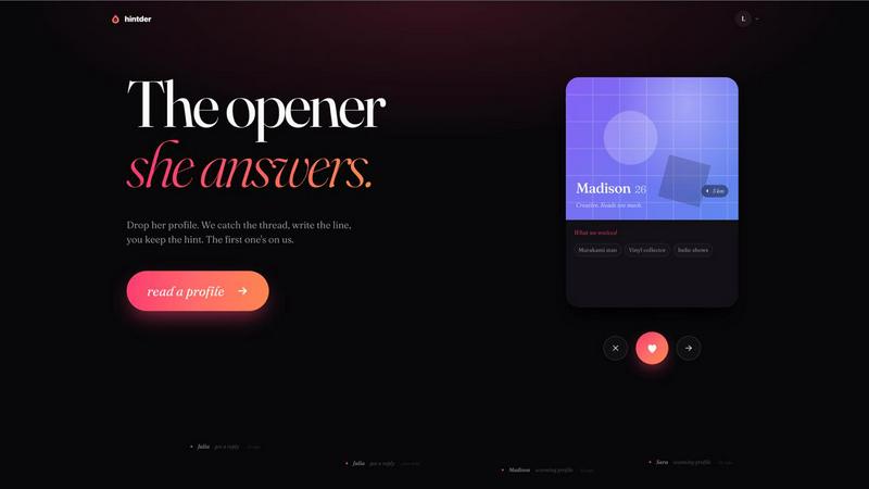 Hintder AI application interface and features