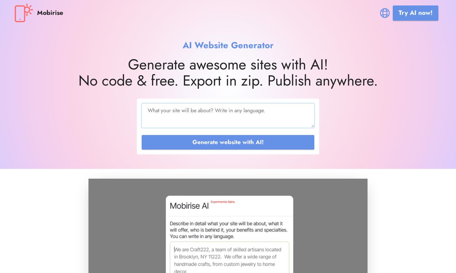 Mobirise AI Website Generator Website