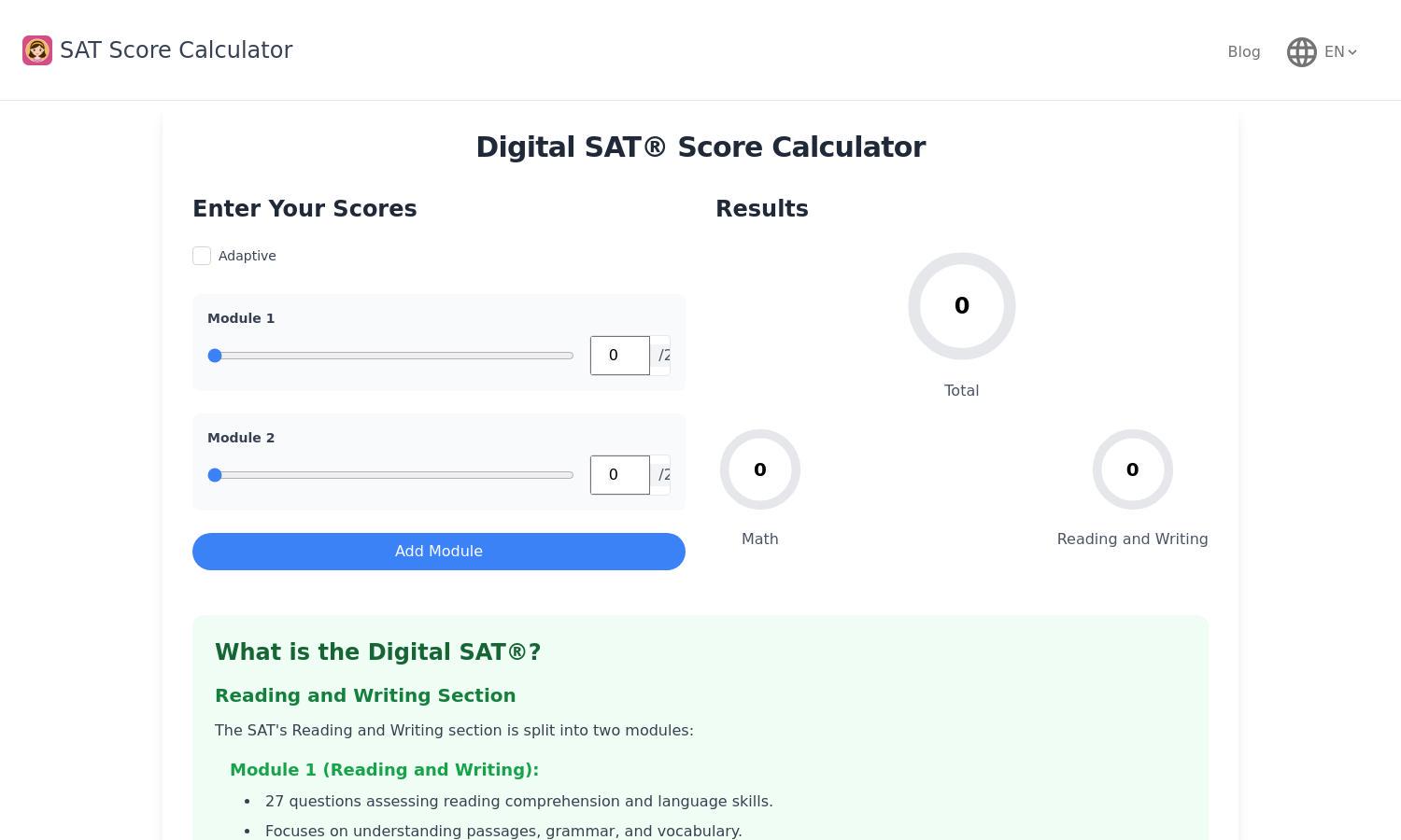 SAT Score Calculator Website