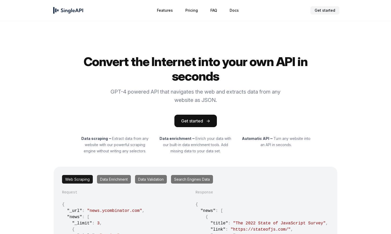 SingleAPI Website