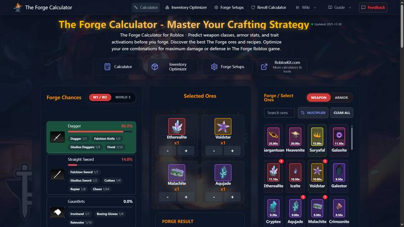 The Forge Calculator  application interface and features